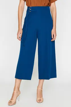 شلوار واید لگ کمربند دار کوتاه زنانه آبی کوتون Koton (ساخت ترکیه)