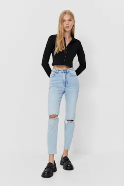 شلوار جین اسلیم فیت مدل مام جین زنانه استرادیواریوس Stradivarius (ساخت اسپانیا)