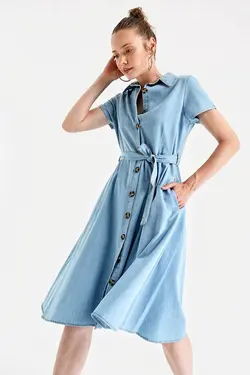 لباس جین کمربند دکمه دار زنانه بیگ دارت BigDart (ساخت ترکیه)