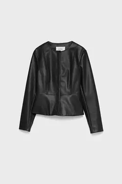 ژاکت چرم مصنوعی زنانه یقه گرد مشکی استرادیواریوس Stradivarius (ساخت اسپانیا)