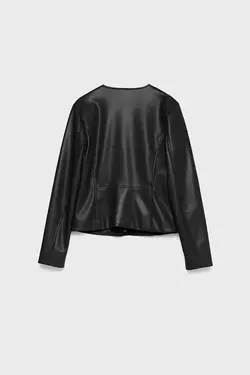 ژاکت چرم مصنوعی زنانه یقه گرد مشکی استرادیواریوس Stradivarius (ساخت اسپانیا)