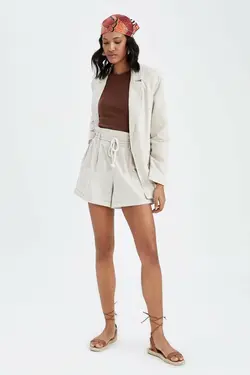 کت کوتاه کتانی زنانه کرم دفاکتو DeFacto (ساخت ترکیه)