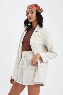 کت کوتاه کتانی زنانه کرم دفاکتو DeFacto (ساخت ترکیه)