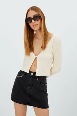 دامن جین زنانه خاکستری استرادیواریوس Stradivarius (ساخت اسپانیا)