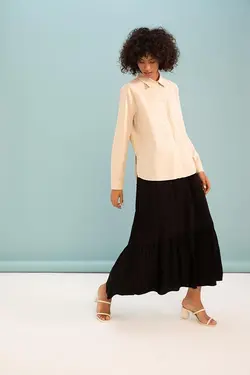 دامن میدی کمر کشدار زنانه مشکی دفاکتو DeFacto (ساخت ترکیه)