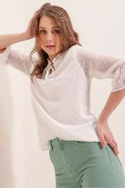 بلوز شیفون زنانه یقه پاپیون بیگ دارت BigDart (ساخت ترکیه)