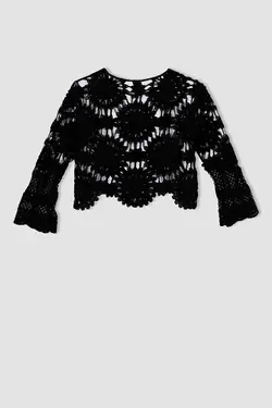 بلوز قلاب بافی با یقه گرد زنانه مشکی دفاکتو DeFacto (ساخت ترکیه)