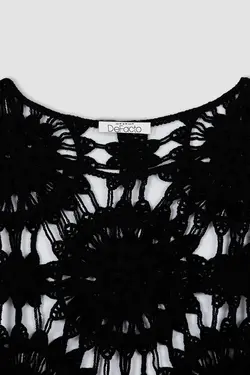 بلوز قلاب بافی با یقه گرد زنانه مشکی دفاکتو DeFacto (ساخت ترکیه)