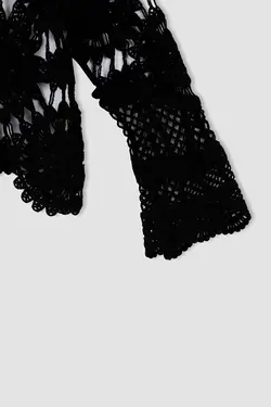 بلوز قلاب بافی با یقه گرد زنانه مشکی دفاکتو DeFacto (ساخت ترکیه)