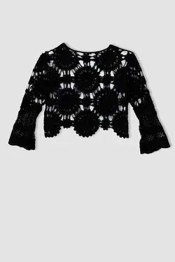 بلوز قلاب بافی با یقه گرد زنانه مشکی دفاکتو DeFacto (ساخت ترکیه)