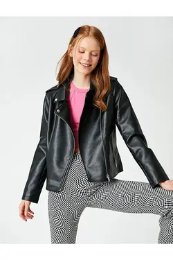 کت چرم زیپ دار زنانه مشکی کوتون Koton (ساخت ترکیه)