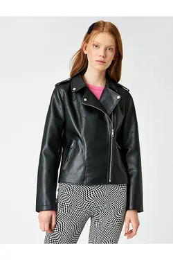 کت چرم زیپ دار زنانه مشکی کوتون Koton (ساخت ترکیه)