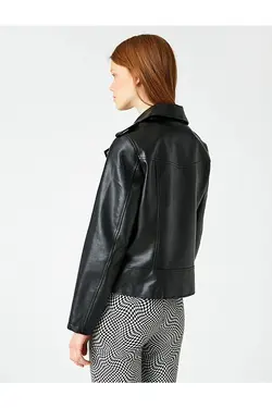 کت چرم زیپ دار زنانه مشکی کوتون Koton (ساخت ترکیه)