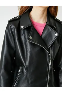 کت چرم زیپ دار زنانه مشکی کوتون Koton (ساخت ترکیه)