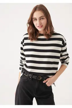 بلوز راه راه کمربند دار آستین بلند زنانه ماوی Mavi (ساخت ترکیه)