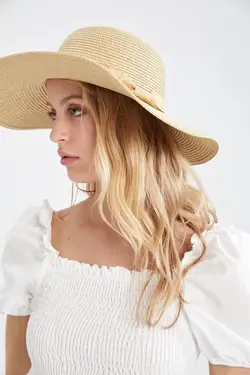 کلاه حصیری راه راه زنانه کرم دفاکتو DeFacto (ساخت ترکیه)