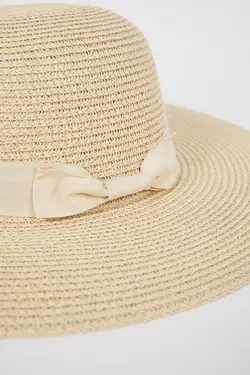 کلاه حصیری راه راه زنانه کرم دفاکتو DeFacto (ساخت ترکیه)