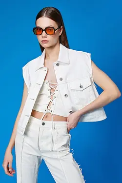 جلیقه جین اور سایز زنانه سفید کوتون Koton (ساخت ترکیه)