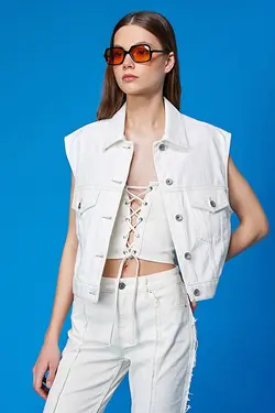 جلیقه جین اور سایز زنانه سفید کوتون Koton (ساخت ترکیه)