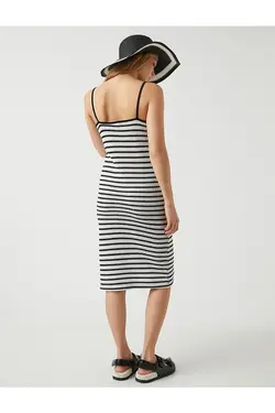 ماکسی بلند قلاب بافی راه راه دو بندی زنانه مشکی کوتون Koton (ساخت ترکیه)