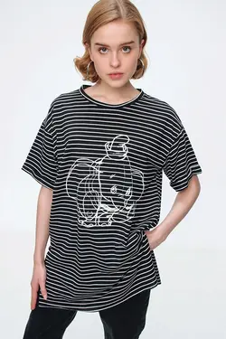 تی شرت اور سایز راه راه چاک دار زنانه  بیگ دارت BigDart (ساخت ترکیه)