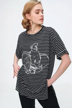 تی شرت اور سایز راه راه چاک دار زنانه  بیگ دارت BigDart (ساخت ترکیه)