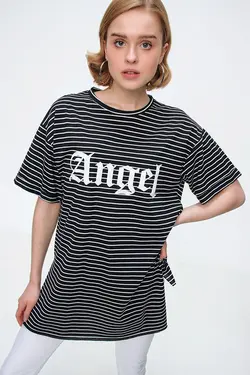 تی شرت اور سایز راه راه چاک دار زنانه  بیگ دارت BigDart (ساخت ترکیه)