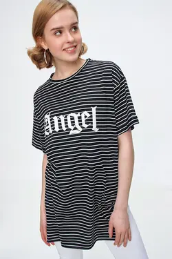 تی شرت اور سایز راه راه چاک دار زنانه  بیگ دارت BigDart (ساخت ترکیه)