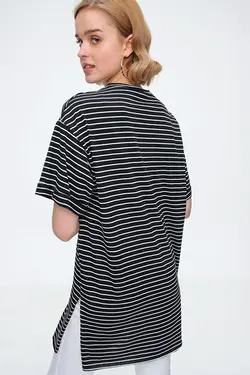 تی شرت اور سایز راه راه چاک دار زنانه  بیگ دارت BigDart (ساخت ترکیه)