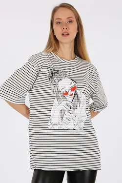 تی شرت اور سایز راه راه چاک دار زنانه  بیگ دارت BigDart (ساخت ترکیه)