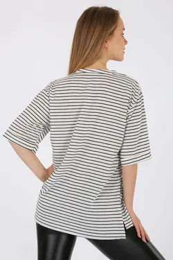 تی شرت اور سایز راه راه چاک دار زنانه  بیگ دارت BigDart (ساخت ترکیه)