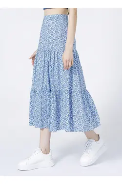 دامن بلند چیندار نخی طرحدار زنانه کوتون Koton (ساخت ترکیه)