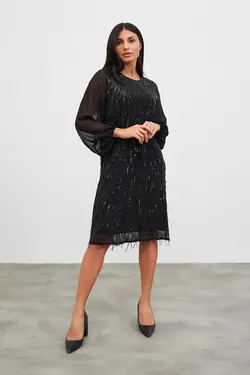 پیراهن کوتاه پولک دار ابریشمی آستین بلند زنانه گاستو Gusto (ساخت ترکیه)