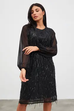 پیراهن کوتاه پولک دار ابریشمی آستین بلند زنانه گاستو Gusto (ساخت ترکیه)