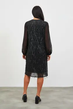 پیراهن کوتاه پولک دار ابریشمی آستین بلند زنانه گاستو Gusto (ساخت ترکیه)