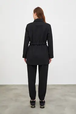 کت مشکی بلند آستردار یقه ایستاده آستین بلند زنانه گاستو Gusto (ساخت ترکیه)