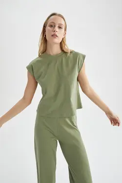 تی شرت نخی آستین خفاشی با یقه گرد زنانه  دفاکتو DeFacto (ساخت ترکیه)