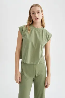 تی شرت نخی آستین خفاشی با یقه گرد زنانه  دفاکتو DeFacto (ساخت ترکیه)