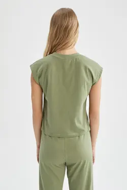 تی شرت نخی آستین خفاشی با یقه گرد زنانه  دفاکتو DeFacto (ساخت ترکیه)