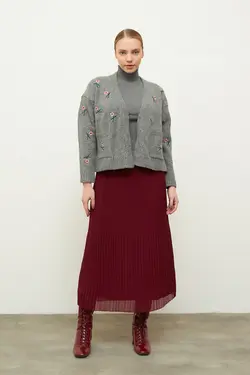 دامن بلند قرمز ابریشمی چین دار زنانه گاستو Gusto (ساخت ترکیه)