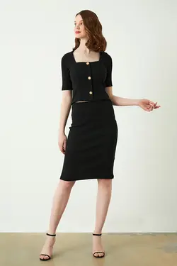 دامن راسته مشکی کوتاه مجلسی زنانه گاستو Gusto (ساخت ترکیه)