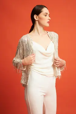 ژاکت مدل کوتاه پولک دار آستین بلند زنانه گاستو Gusto (ساخت ترکیه)