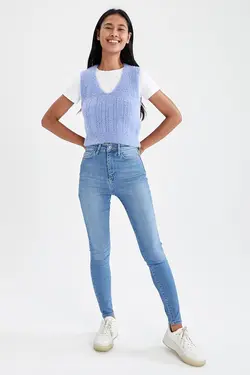 ژاکت بافتنی آستین حلقه یقه V زنانه  دفاکتو DeFacto (ساخت ترکیه)