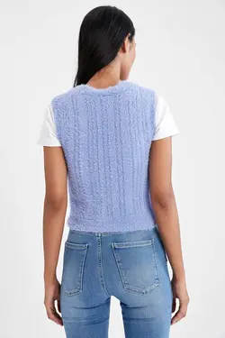 ژاکت بافتنی آستین حلقه یقه V زنانه  دفاکتو DeFacto (ساخت ترکیه)