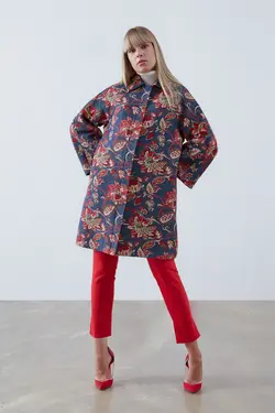 کت کافتان بلند طرح گل آستین بلند زنانه گاستو Gusto (ساخت ترکیه)