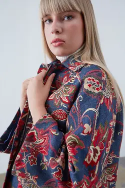 کت کافتان بلند طرح گل آستین بلند زنانه گاستو Gusto (ساخت ترکیه)