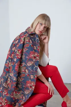 کت کافتان بلند طرح گل آستین بلند زنانه گاستو Gusto (ساخت ترکیه)