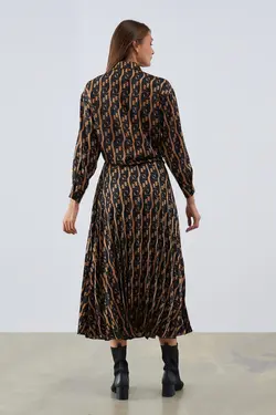 دامن بلند چین دار طرحدار ساتن زنانه گاستو Gusto (ساخت ترکیه)