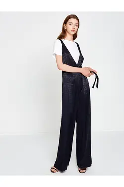 اورال مجلسی یقه V ضربدری کمربند دار طرحدار زنانه سرمه ای کوتون Koton (ساخت ترکیه)