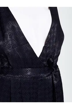 اورال مجلسی یقه V ضربدری کمربند دار طرحدار زنانه سرمه ای کوتون Koton (ساخت ترکیه)